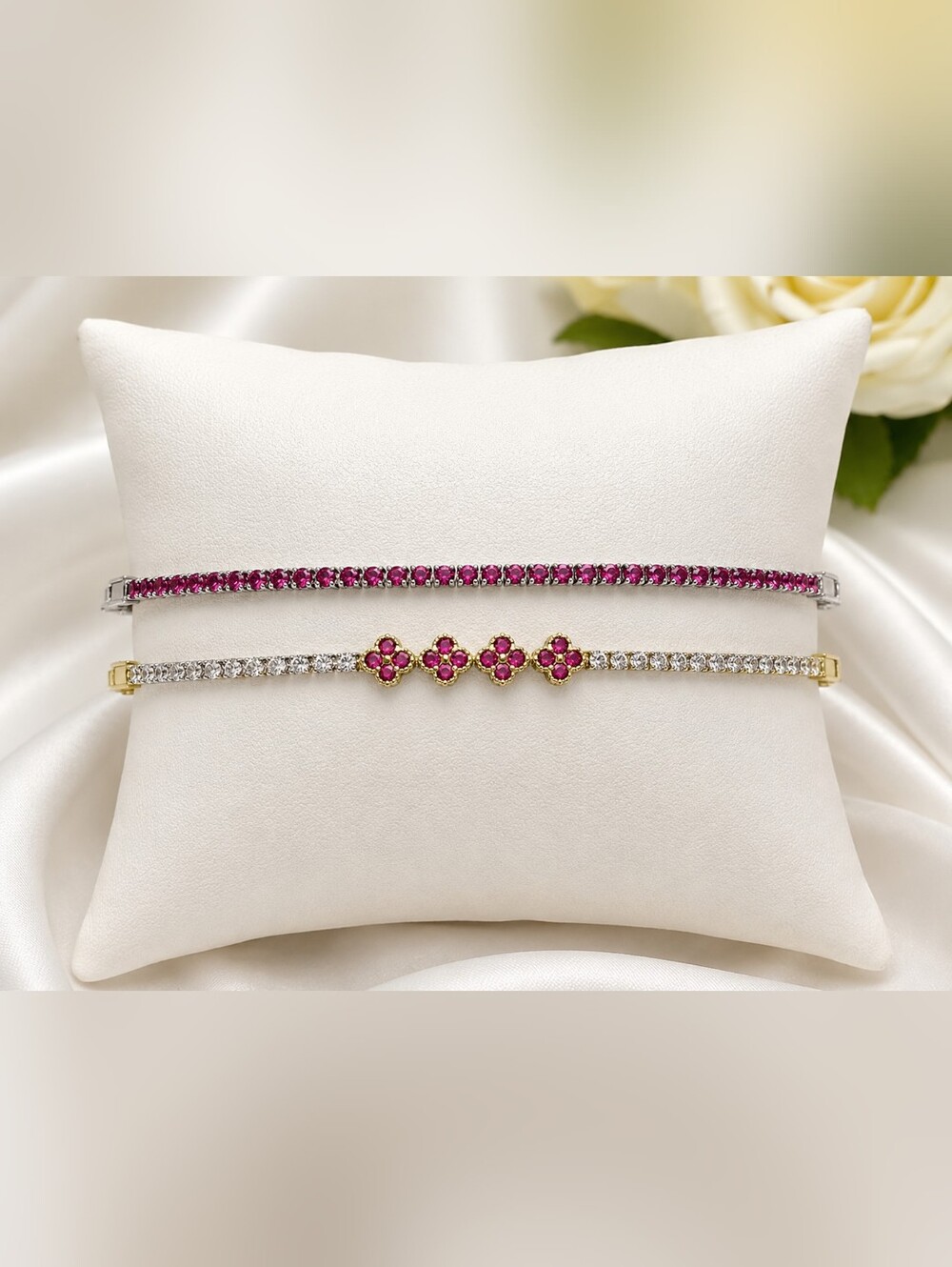 💕 Pink Bracelet Duo Bundle | 7" Tennis Bracelet & 8" Clover Bracelet | New 💕